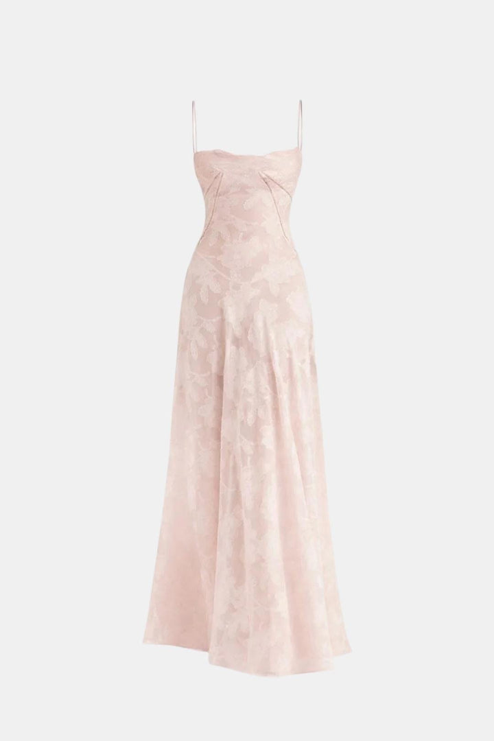 Charlotte - Elegant Women's Wedding Guest Dress with Sweetheart Neck and Flowy Maxi Skirt