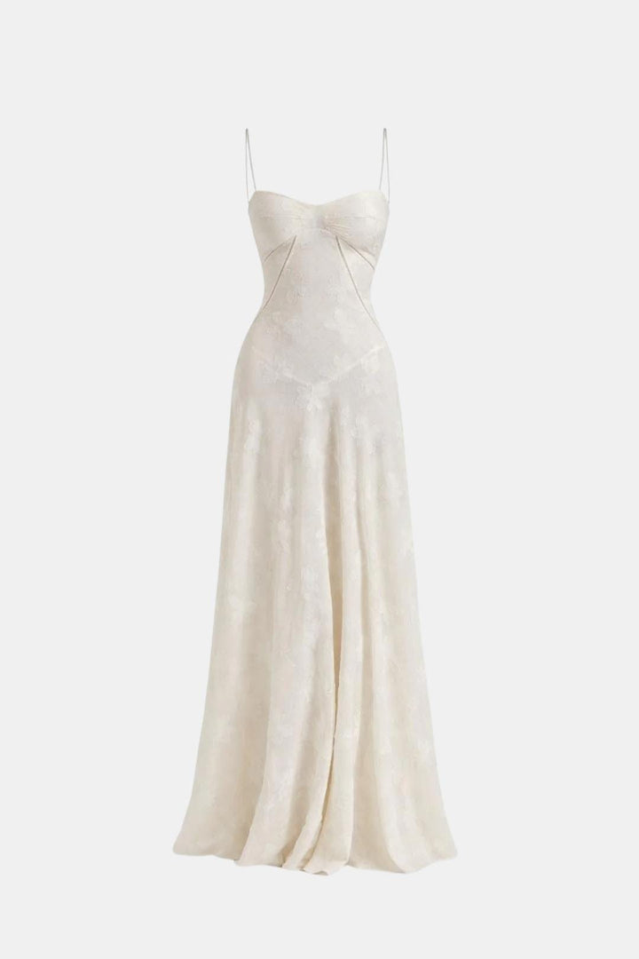 Charlotte - Elegant Women's Wedding Guest Dress with Sweetheart Neck and Flowy Maxi Skirt