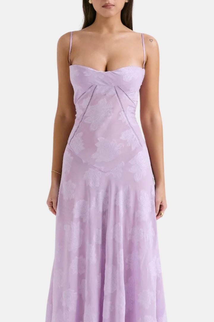 Charlotte - Elegant Women's Wedding Guest Dress with Sweetheart Neck and Flowy Maxi Skirt