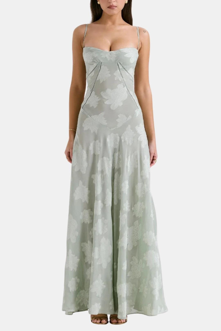 Charlotte - Elegant Women's Wedding Guest Dress with Sweetheart Neck and Flowy Maxi Skirt