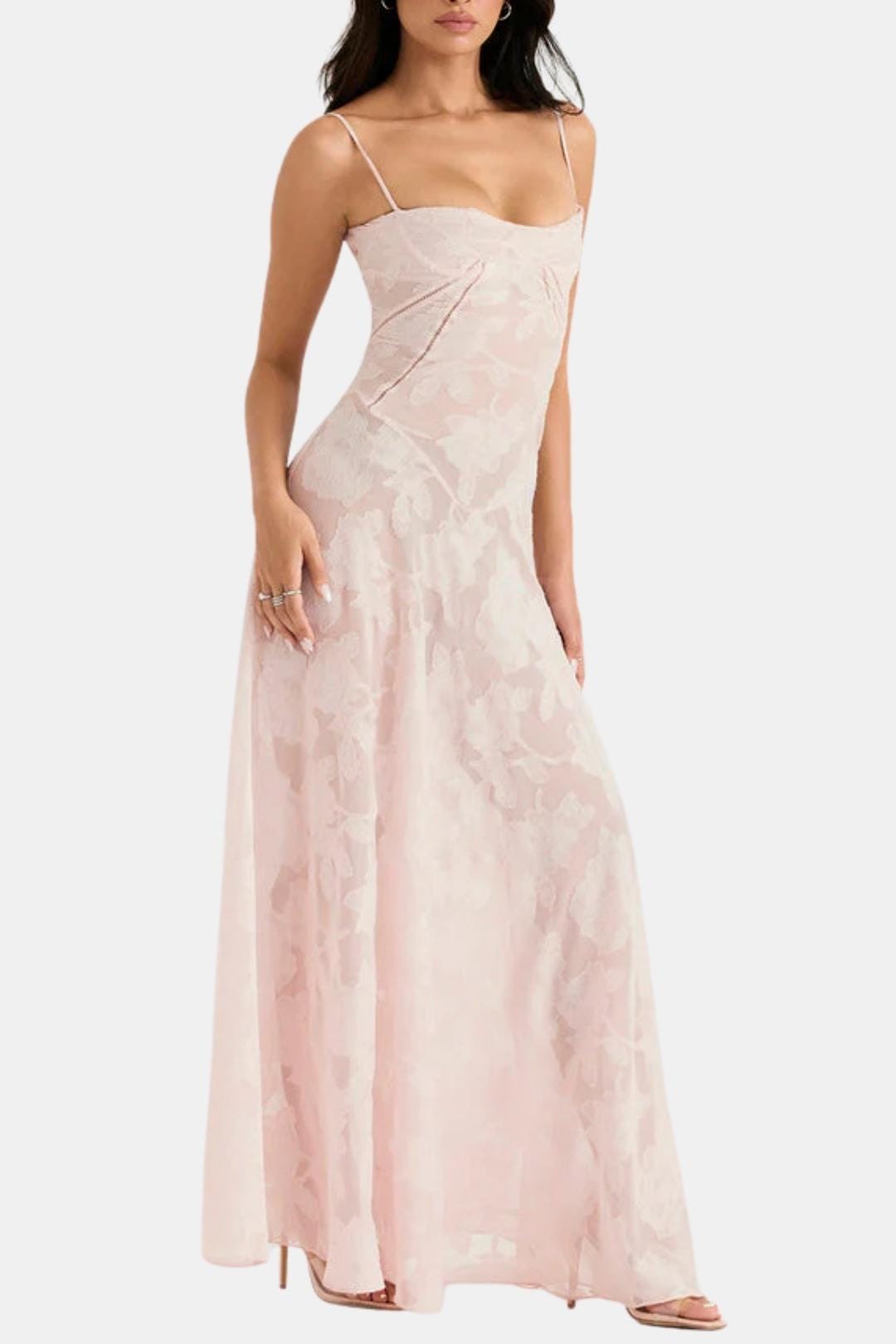Charlotte - Elegant Women's Wedding Guest Dress with Sweetheart Neck and Flowy Maxi Skirt