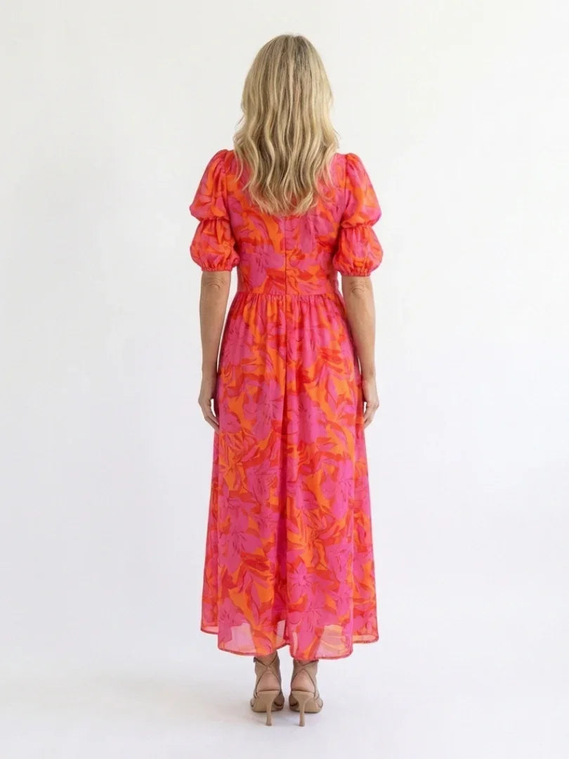 Charlotte - Flowy Women's Summer Dress with Puffed Sleeves and Maxi Length