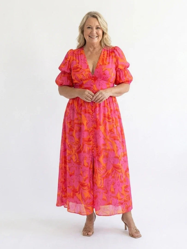 Charlotte - Flowy Women's Summer Dress with Puffed Sleeves and Maxi Length