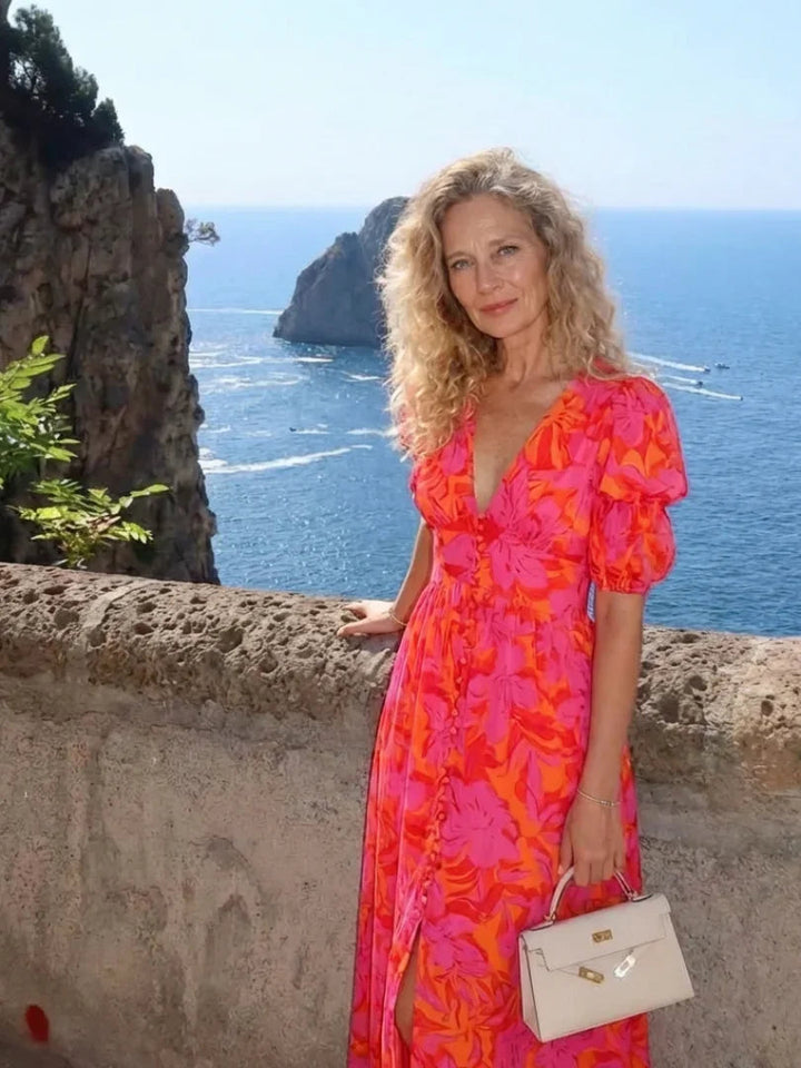 Charlotte - Flowy Women's Summer Dress with Puffed Sleeves and Maxi Length