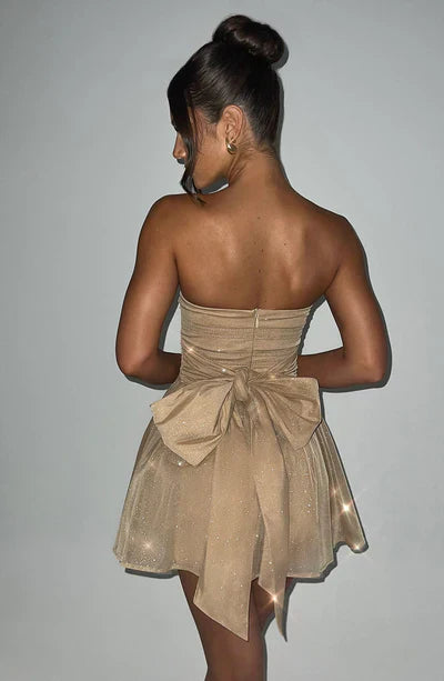 Charlotte - Glam Strapless Women's Wedding Guest Dress with Flared Skirt and Ruched Bodice