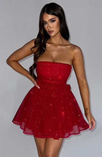 Charlotte - Glam Strapless Women's Wedding Guest Dress with Flared Skirt and Ruched Bodice