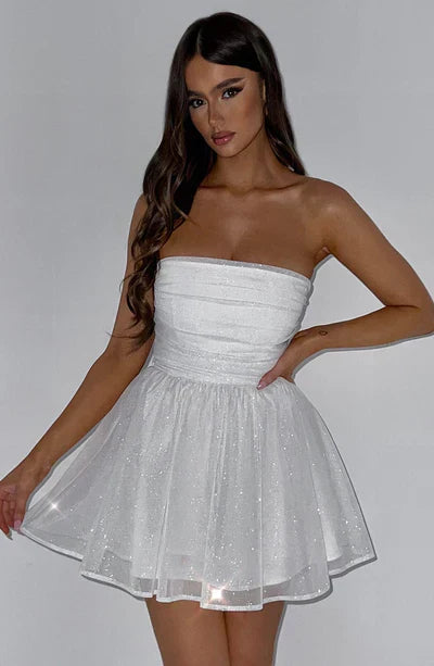 Charlotte - Glam Strapless Women's Wedding Guest Dress with Flared Skirt and Ruched Bodice