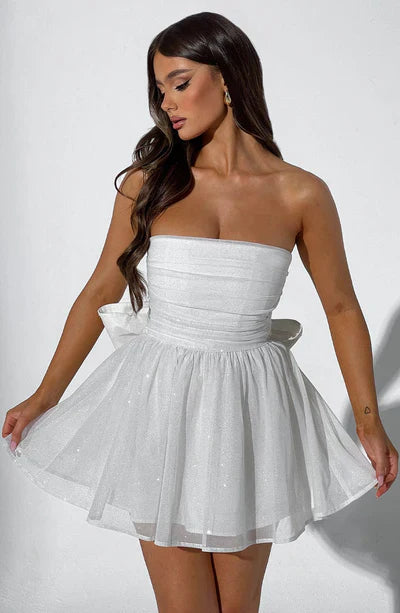 Charlotte - Glam Strapless Women's Wedding Guest Dress with Flared Skirt and Ruched Bodice