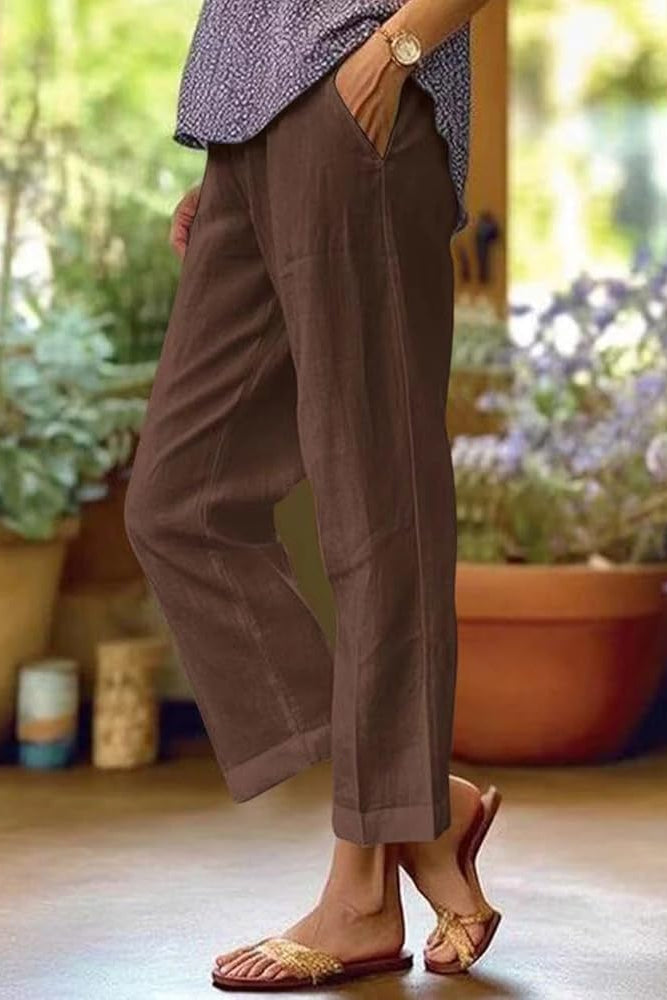 Charlotte - Smart Women's Linen Trousers with Cropped Cuffed Hem
