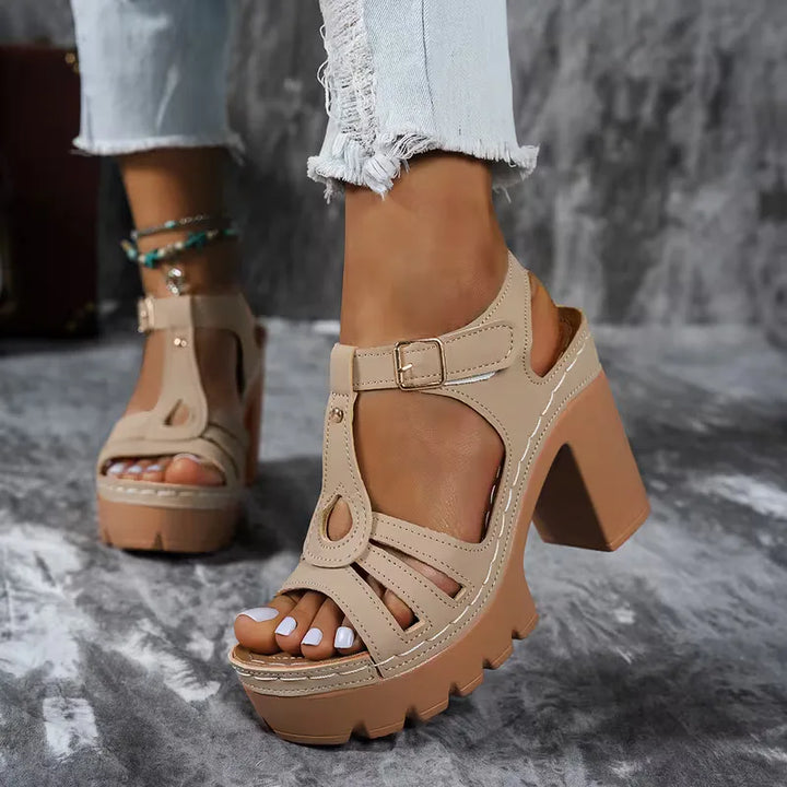 Charlotte - Trendy Women's Orthopedic Platform Heeled Sandals with Cut-Out Upper and Buckle Strap