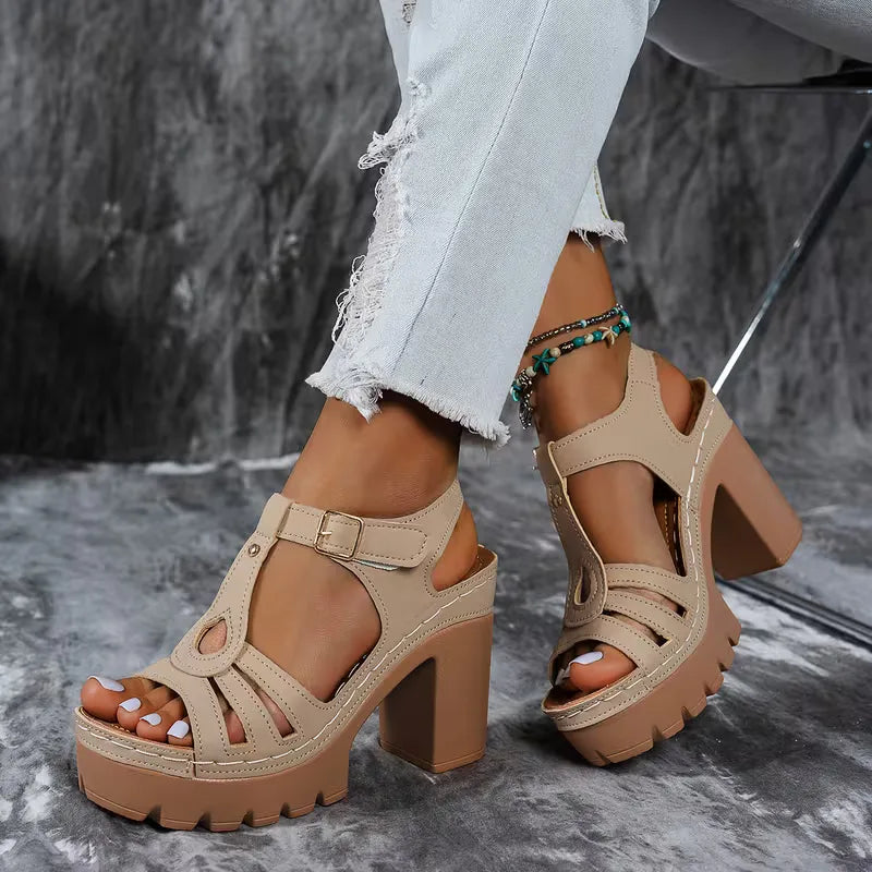 Charlotte - Trendy Women's Orthopedic Platform Heeled Sandals with Cut-Out Upper and Buckle Strap