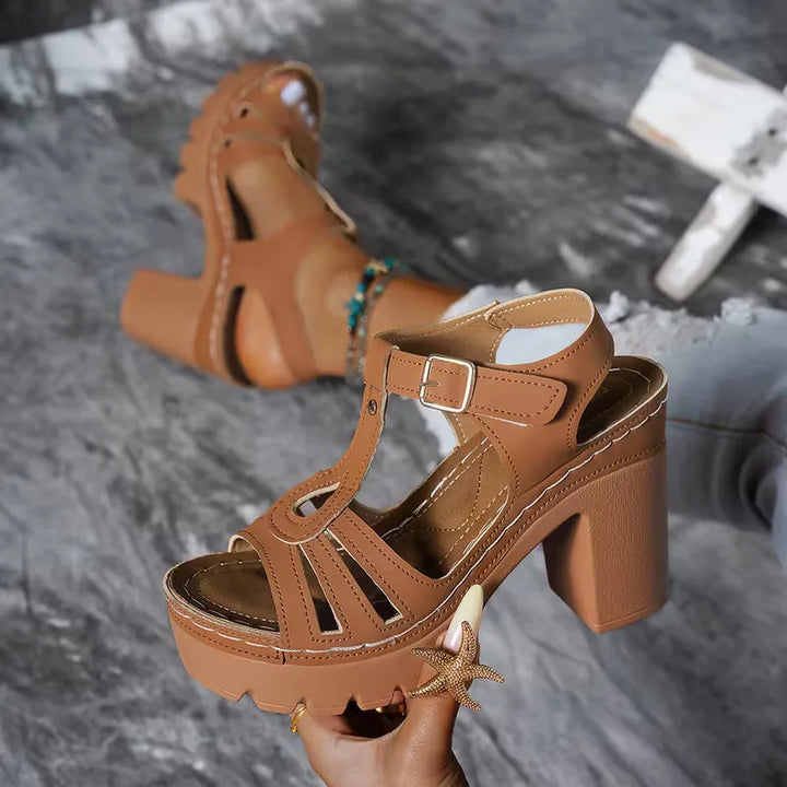 Charlotte - Trendy Women's Orthopedic Platform Heeled Sandals with Cut-Out Upper and Buckle Strap