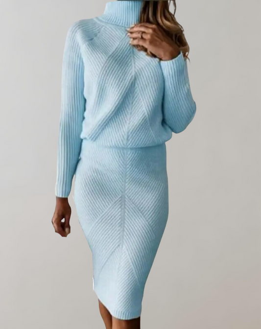 Charlotte - Women's Knitted Co-Ord Set with Turtleneck and Midi Skirt