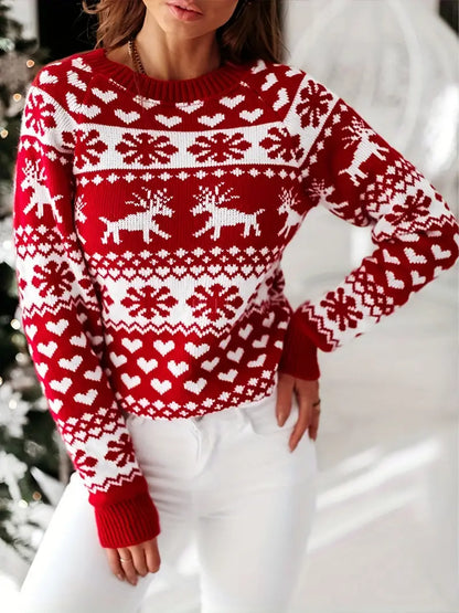 Charlotte - Women’s comfy knitted christmas jumper with snowflake and hearts