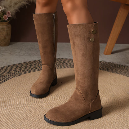 Charlotte - Women’s elegant knee high boots with low block heel and round toe