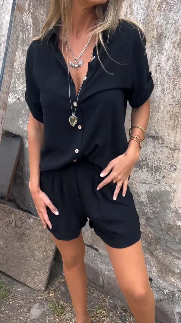 Chloe - Casual Women's Linen Set with Button Shirt and Tailored Shorts
