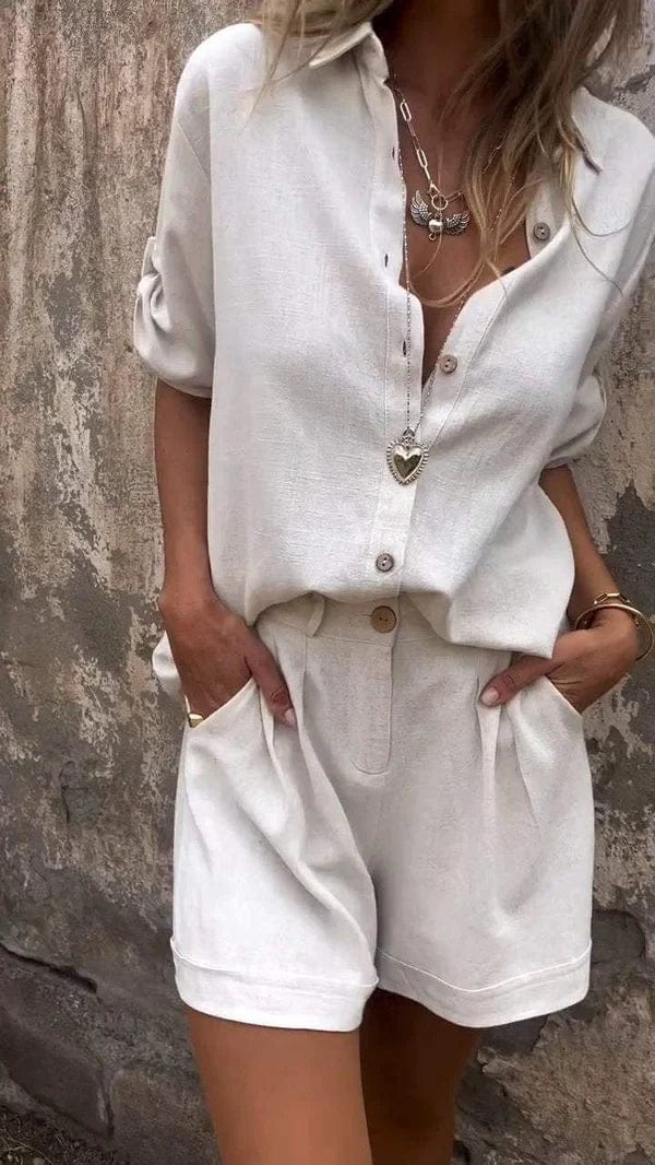 Chloe - Casual Women's Linen Set with Button Shirt and Tailored Shorts