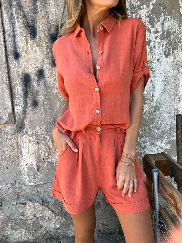 Chloe - Casual Women's Linen Set with Button Shirt and Tailored Shorts