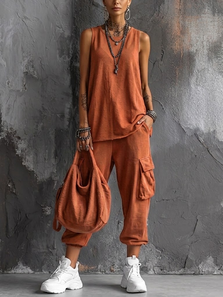 Chloe - Casual Women's Linen Set with Sleeveless Top and Cargo Trousers