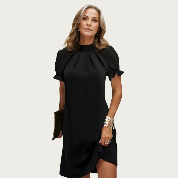 Chloe - Chic Women's Wedding Guest Mini Dress with Mock Neck and Puff Sleeves