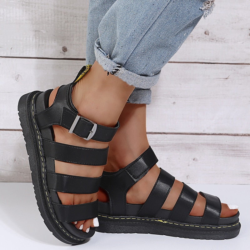 Chloe - Edgy Women's Gladiator Sandals with Triple Strap and Ankle Buckle Platform Sole