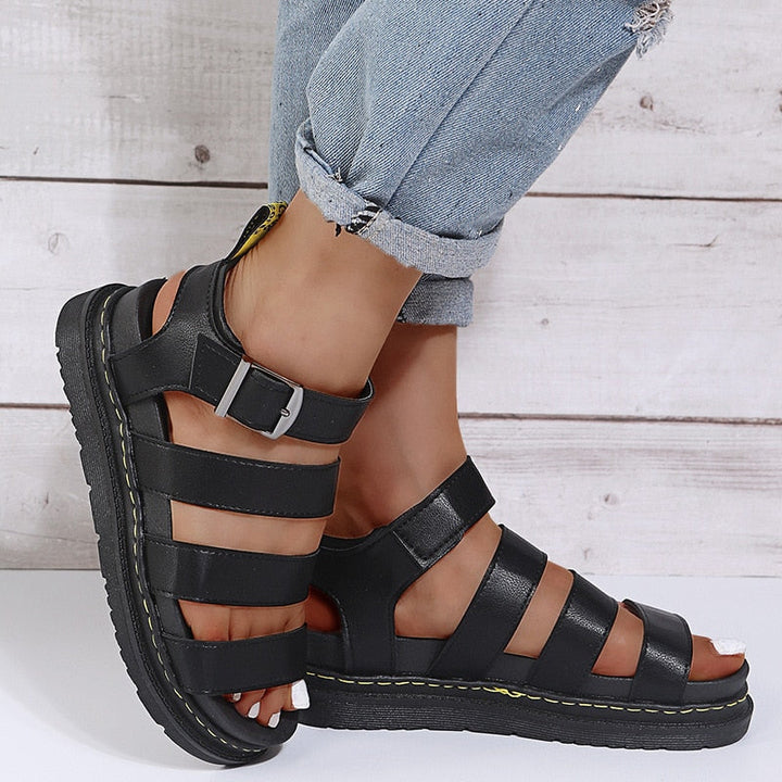 Chloe - Edgy Women's Gladiator Sandals with Triple Strap and Ankle Buckle Platform Sole