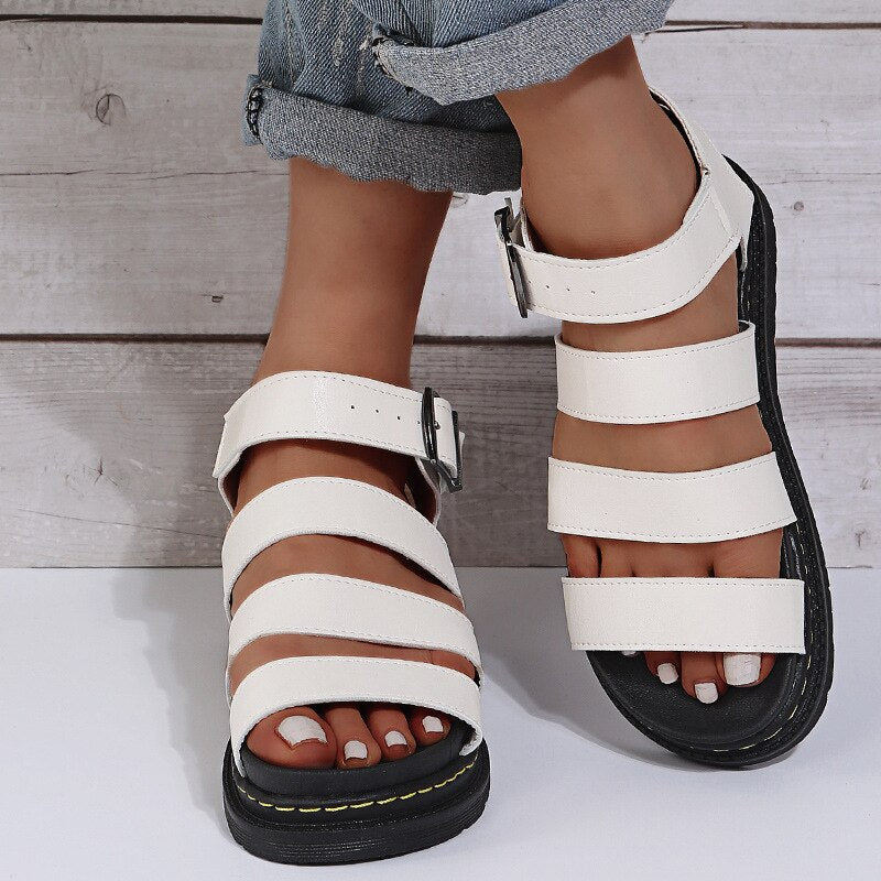 Chloe - Edgy Women's Gladiator Sandals with Triple Strap and Ankle Buckle Platform Sole