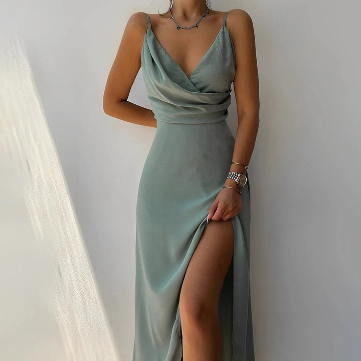 Chloe - Elegant Women's Wedding Guest Dress with Cowl Neck and Thigh Split