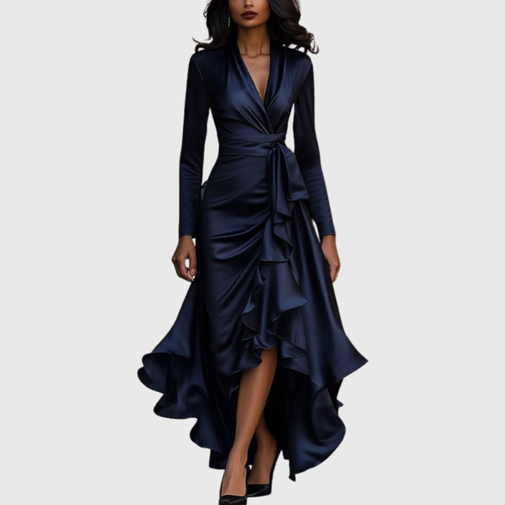 Chloe - Elegant Women's Wrap Dress with V-Neck and Tie Waist and Ruffle Hem