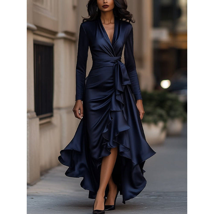 Chloe - Elegant Women's Wrap Dress with V-Neck and Tie Waist and Ruffle Hem