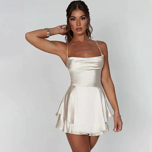 Chloe - Flowy Women's Wedding Guest Dress with Cowl Neck and Ruffle Hem