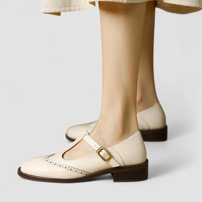 Chloe - Vintage Women's Orthopedic Mary Jane Shoes with Brogue Detail and T-Bar Strap