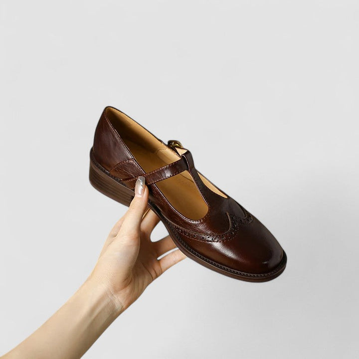 Chloe - Vintage Women's Orthopedic Mary Jane Shoes with Brogue Detail and T-Bar Strap