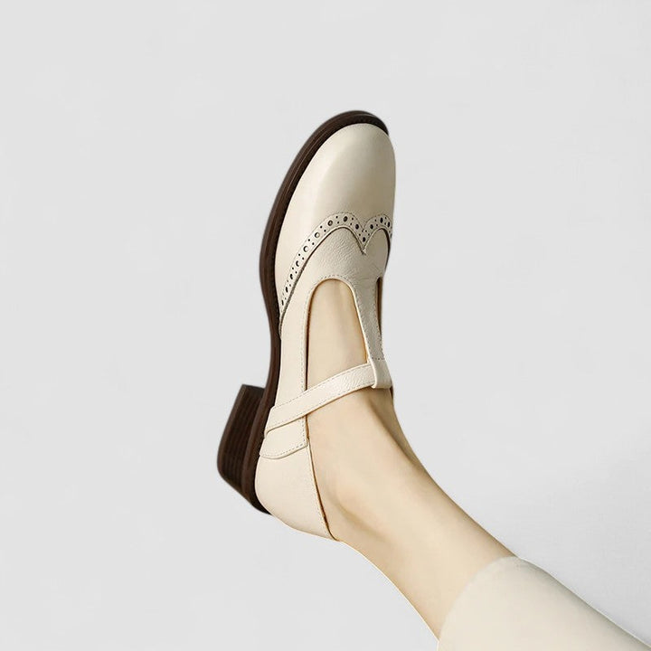 Chloe - Vintage Women's Orthopedic Mary Jane Shoes with Brogue Detail and T-Bar Strap