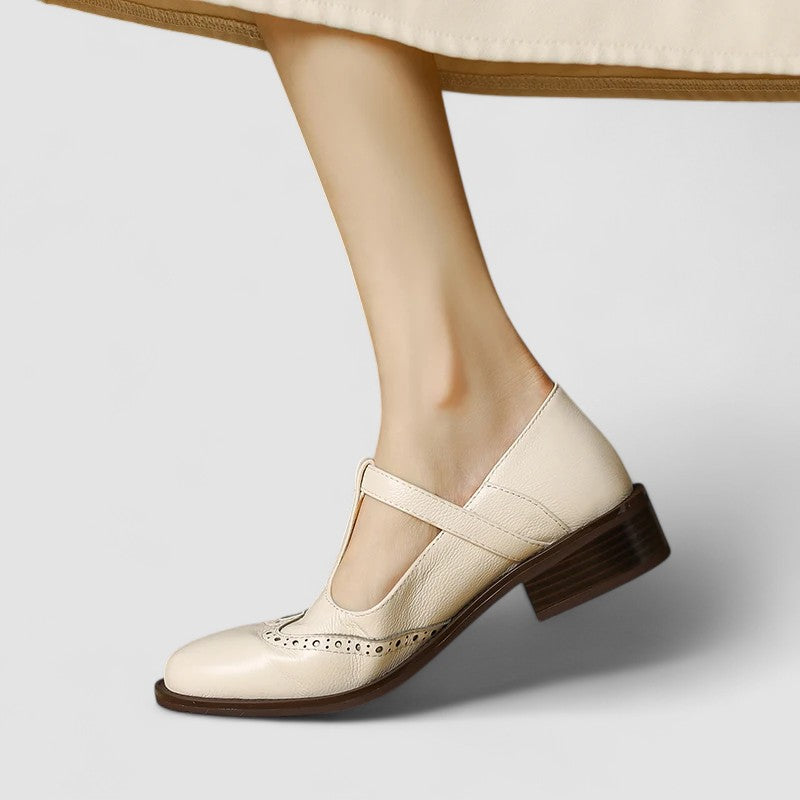 Chloe - Vintage Women's Orthopedic Mary Jane Shoes with Brogue Detail and T-Bar Strap