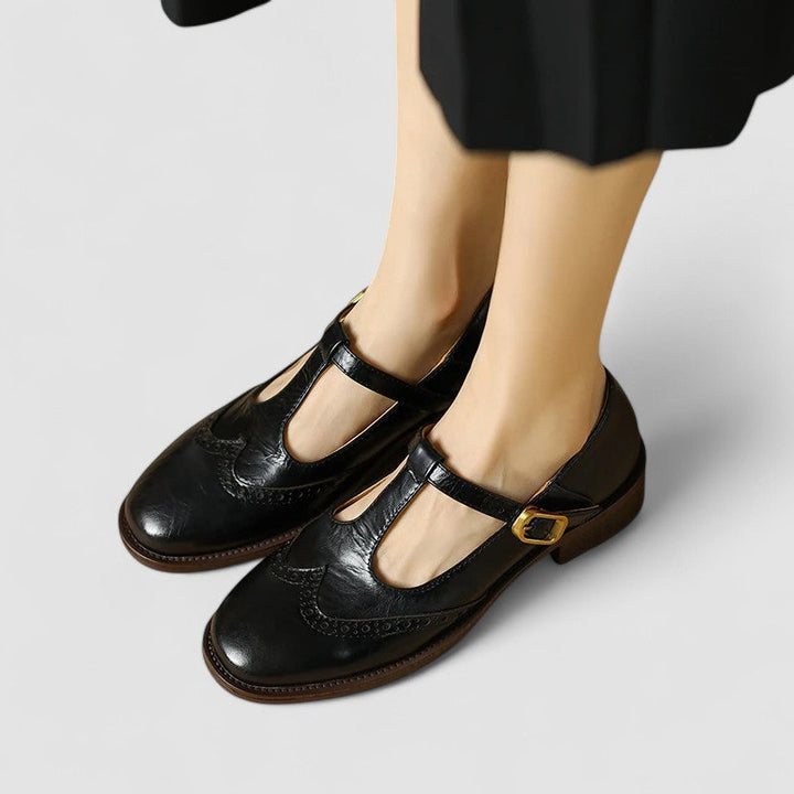 Chloe - Vintage Women's Orthopedic Mary Jane Shoes with Brogue Detail and T-Bar Strap