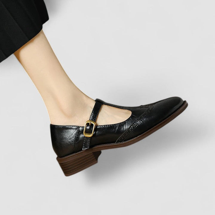 Chloe - Vintage Women's Orthopedic Mary Jane Shoes with Brogue Detail and T-Bar Strap