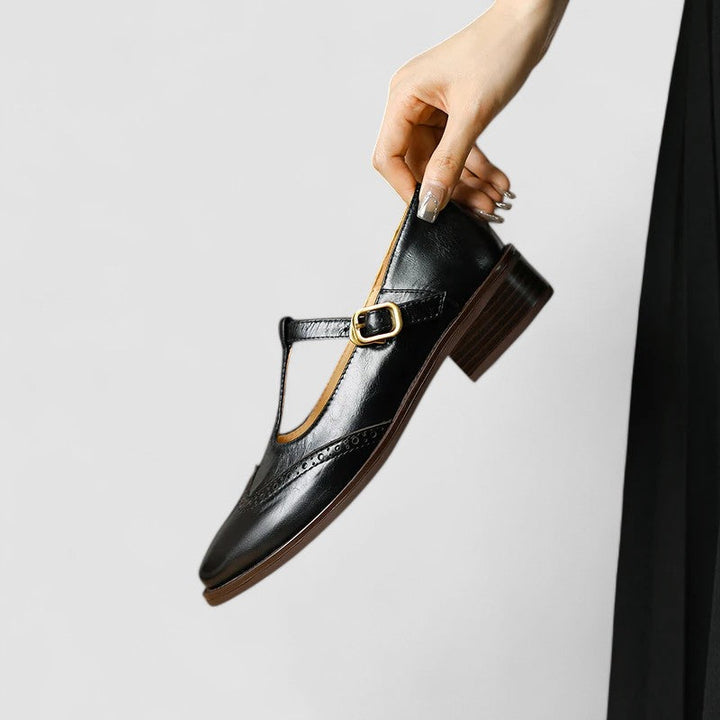 Chloe - Vintage Women's Orthopedic Mary Jane Shoes with Brogue Detail and T-Bar Strap