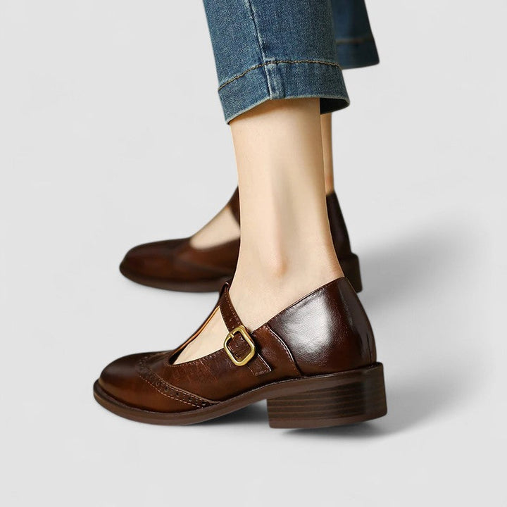 Chloe - Vintage Women's Orthopedic Mary Jane Shoes with Brogue Detail and T-Bar Strap