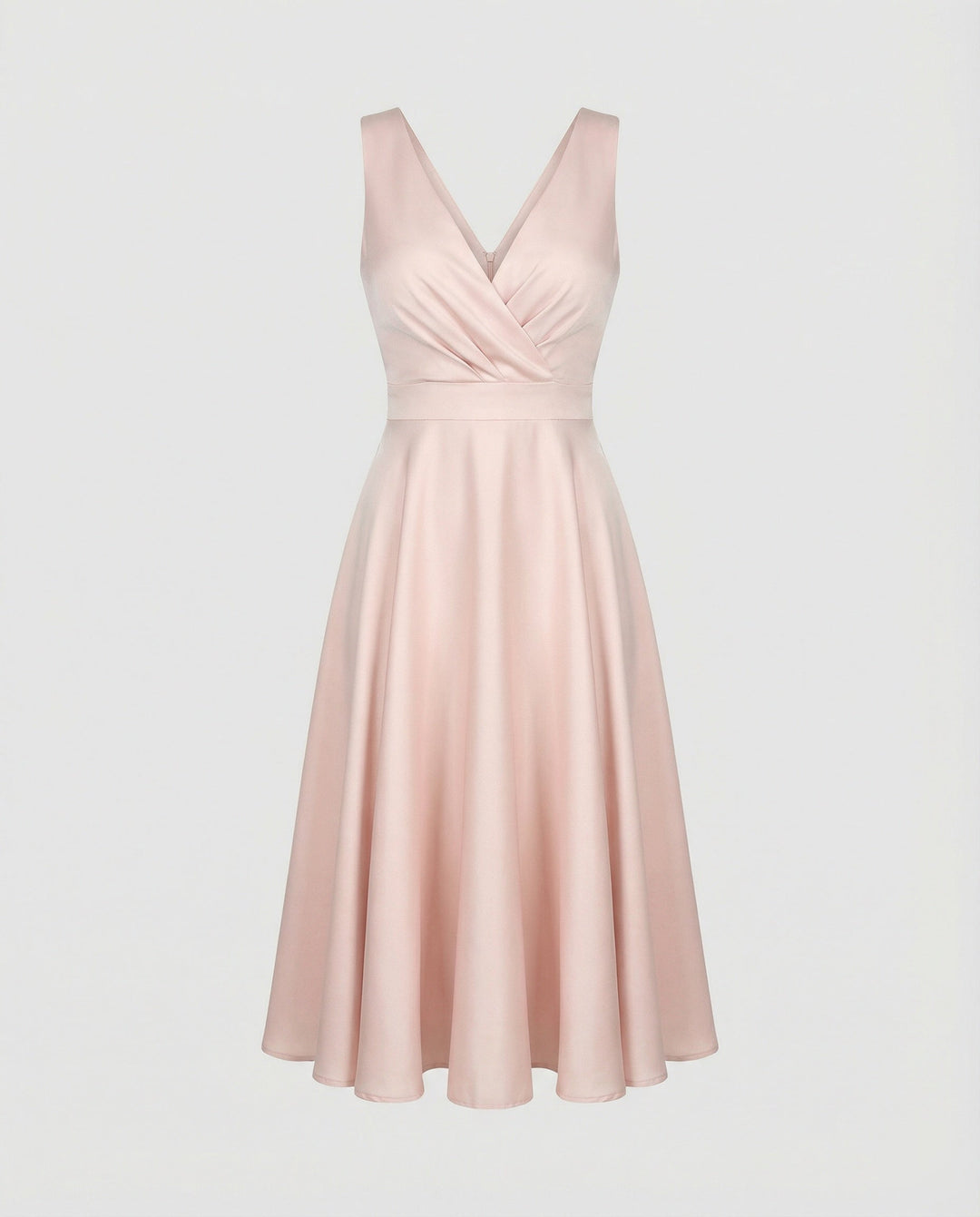 Clara - Elegant Women's Wedding Guest Midi Dress with V Neck and Flared Skirt