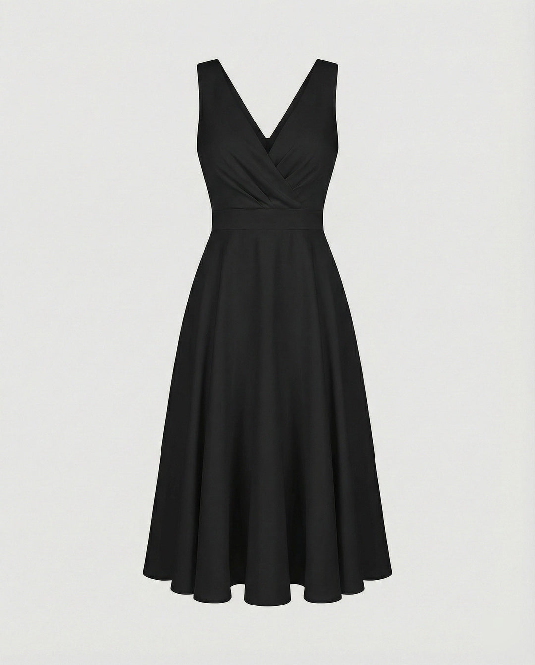 Clara - Elegant Women's Wedding Guest Midi Dress with V Neck and Flared Skirt