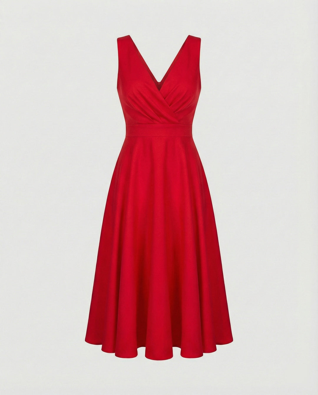 Clara - Elegant Women's Wedding Guest Midi Dress with V Neck and Flared Skirt