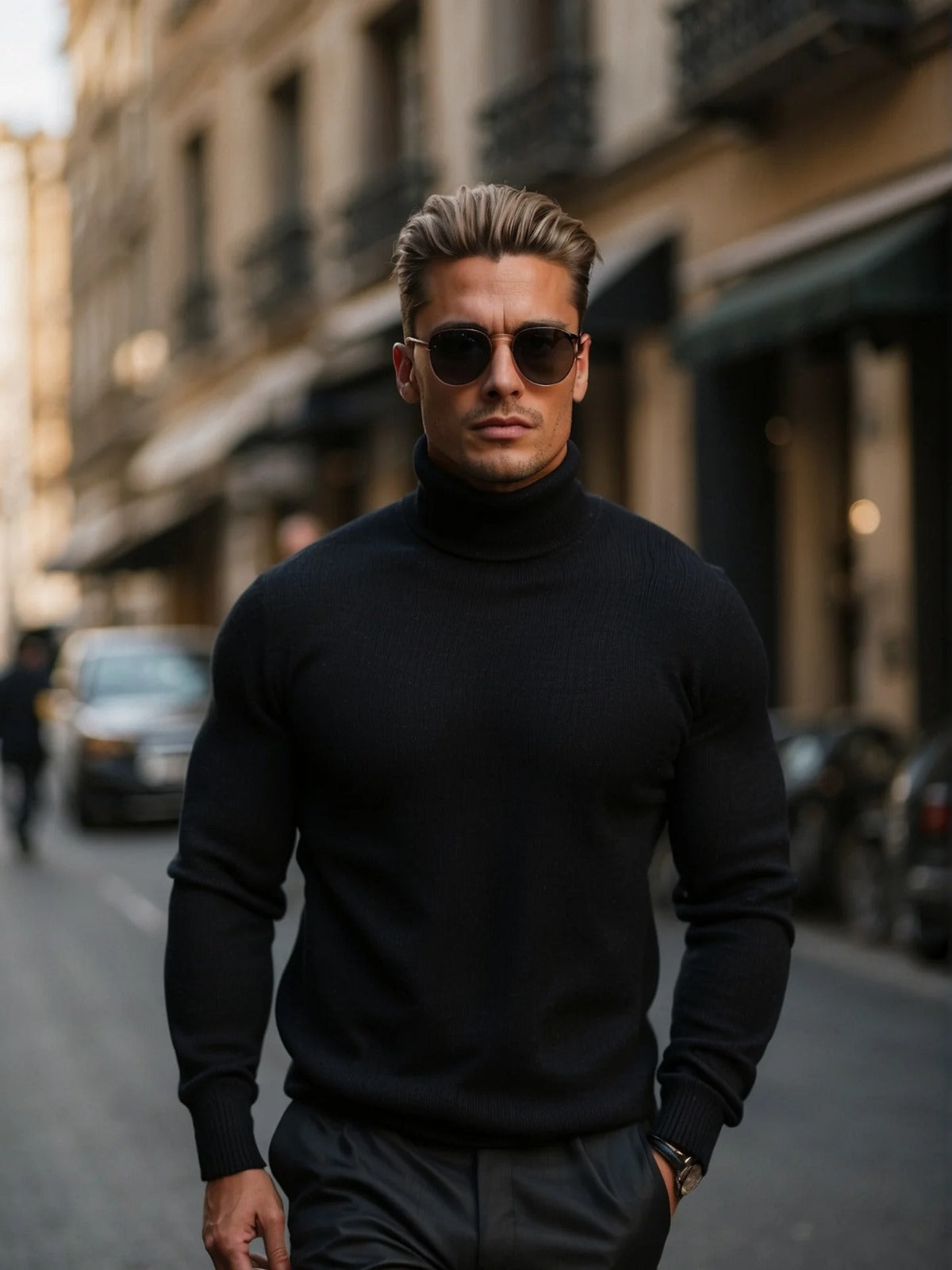 Arthur - Men's smart knitted turtleneck jumper with slim fit and long sleeve