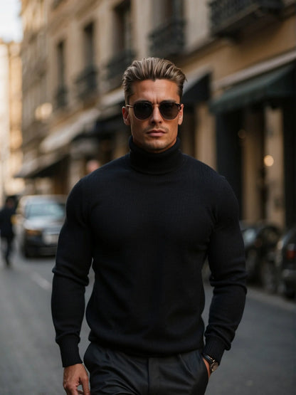Arthur - Men's smart knitted turtleneck jumper with slim fit and long sleeve