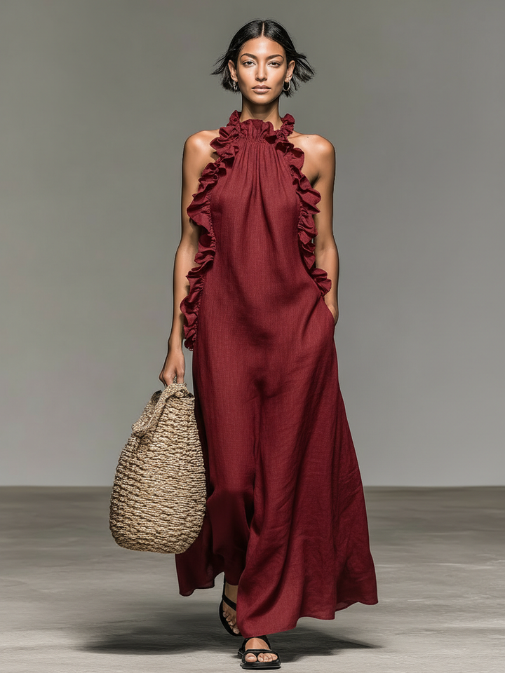 Daisy - Boho Wedding Guest Dress for Women with Ruffle Trim and Halter Neckline