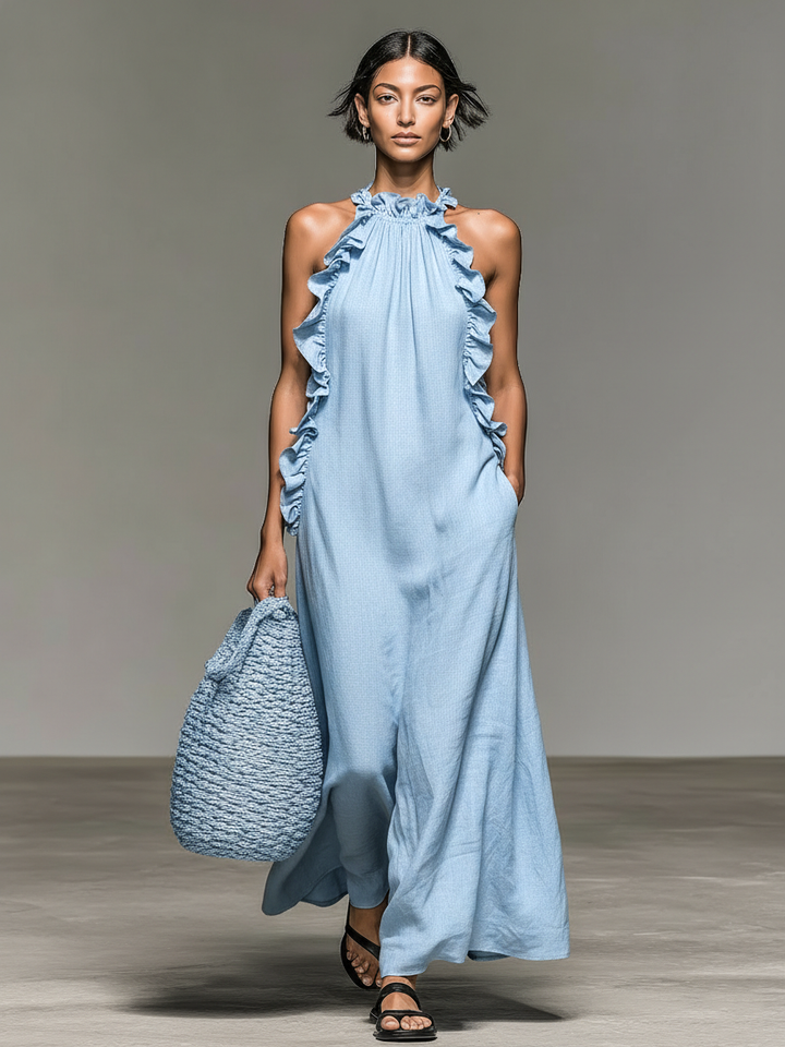 Daisy - Boho Wedding Guest Dress for Women with Ruffle Trim and Halter Neckline