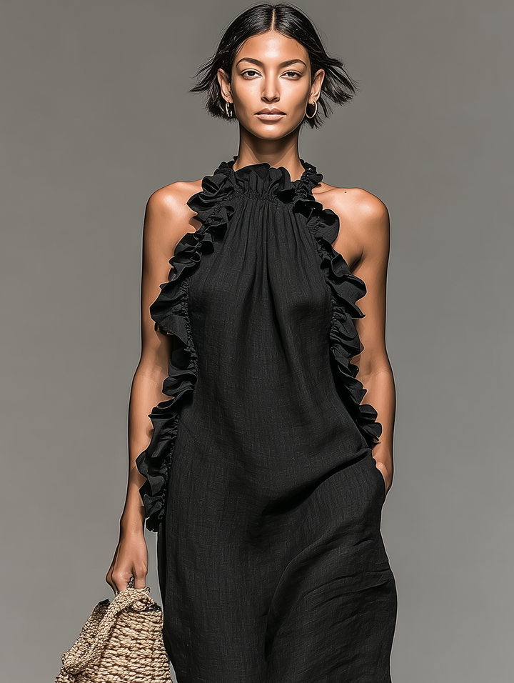 Daisy - Boho Wedding Guest Dress for Women with Ruffle Trim and Halter Neckline