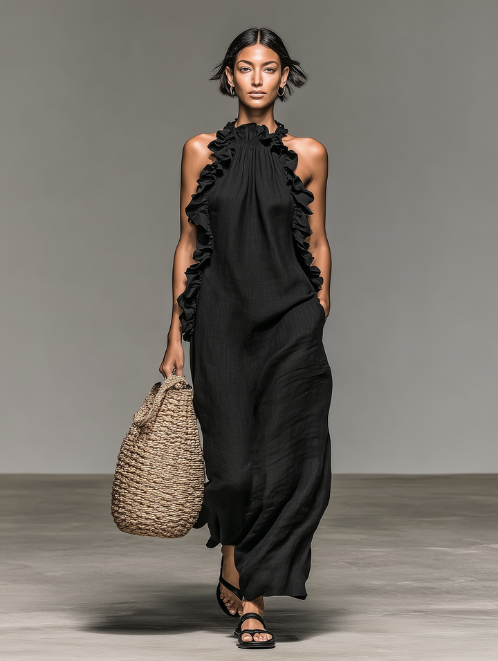 Daisy - Boho Wedding Guest Dress for Women with Ruffle Trim and Halter Neckline