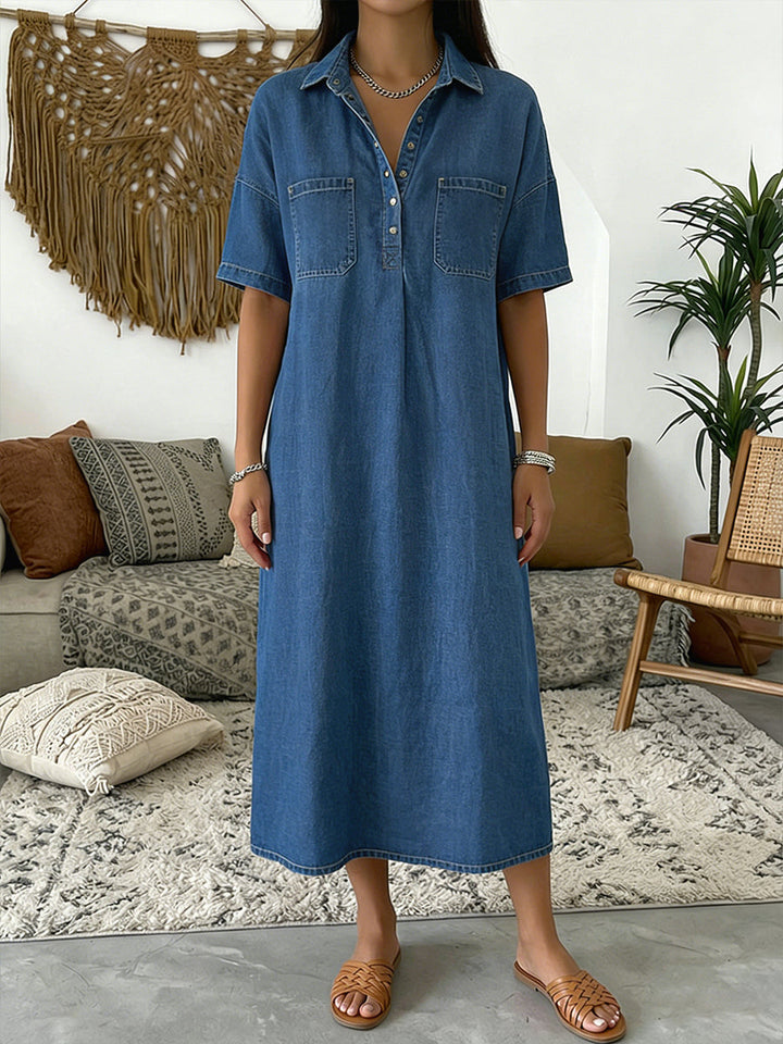 Daisy - Casual Women's Denim Fall Dress with Collared Button Front