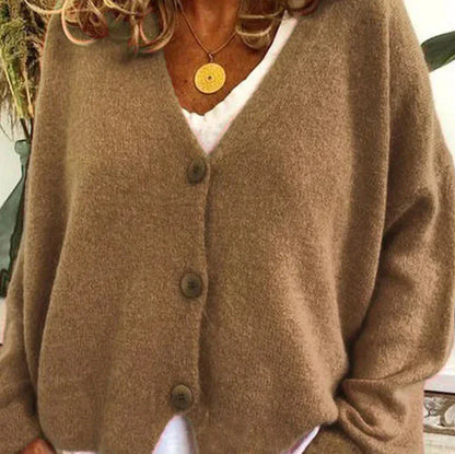 Olivia - Women's Oversized Knitted Cardigan with V Neck and Button Front